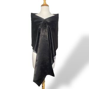 Valerie Stevens Women Black Satin Floral Stole Shawl Wrap Cover Evening Wedding